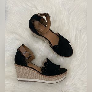 Crown Vintage: Black Floral Wedges